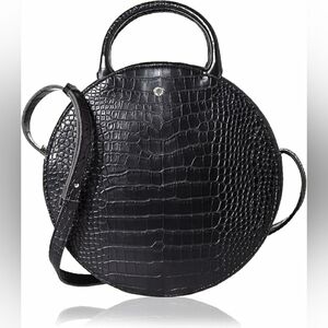 NWOT Vegan Black Leather Round Canteen Croc-embossed purse Handbag Crossbody